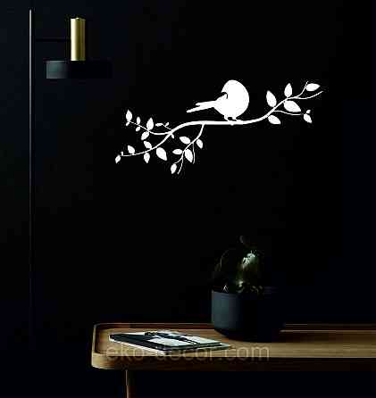 Декоративное настенное Панно «Птичка на ветке», Декор на стену 110*49см, Белый Киев