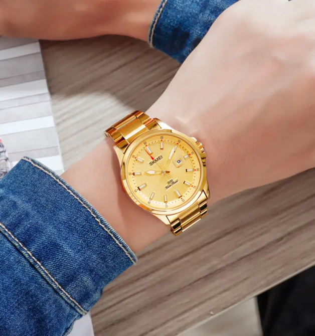 Мужские наручные часы Skmei 1654 (Золотистые на стальном браслете) Киев - изображение 5