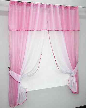 Кухонные шторы VR-Textil № 090к с ламбрекеном и подвязками розовый с белым 270х170 см (50-631) Киев