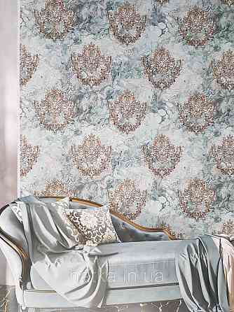 Шпалери вінілові на флізеліні гарячого тиснення DU&KA 1.06х10 вензель основа під штукатурку сірі коричневі Київ