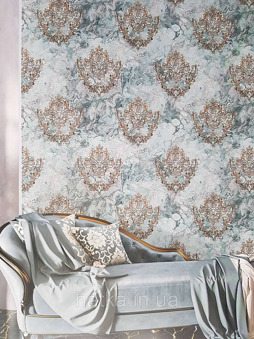 Шпалери вінілові на флізеліні гарячого тиснення DU&KA 1.06х10 вензель основа під штукатурку сірі коричневі Київ - фото 1