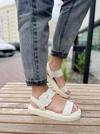 teona Босоніжки жіночі бежеві TEONA 286 літні з натуральної шкіри / Літнє взуття на низькому хо Коломыя