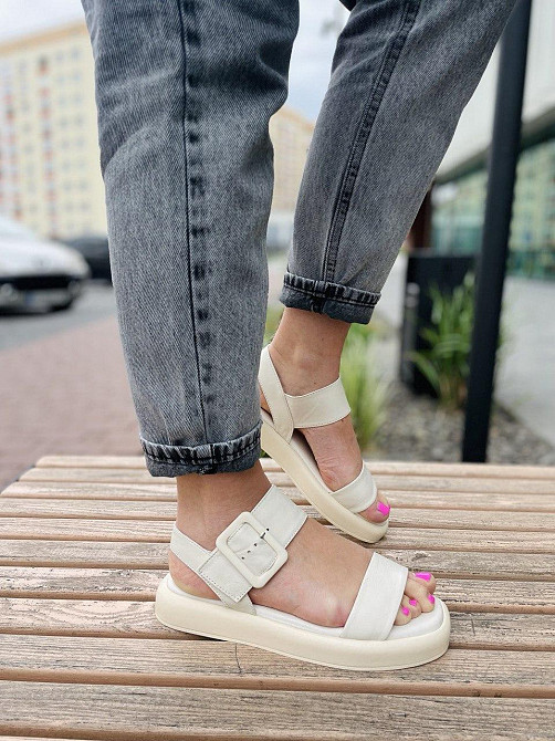 teona Босоніжки жіночі бежеві TEONA 286 літні з натуральної шкіри / Літнє взуття на низькому хо Коломыя - изображение 6