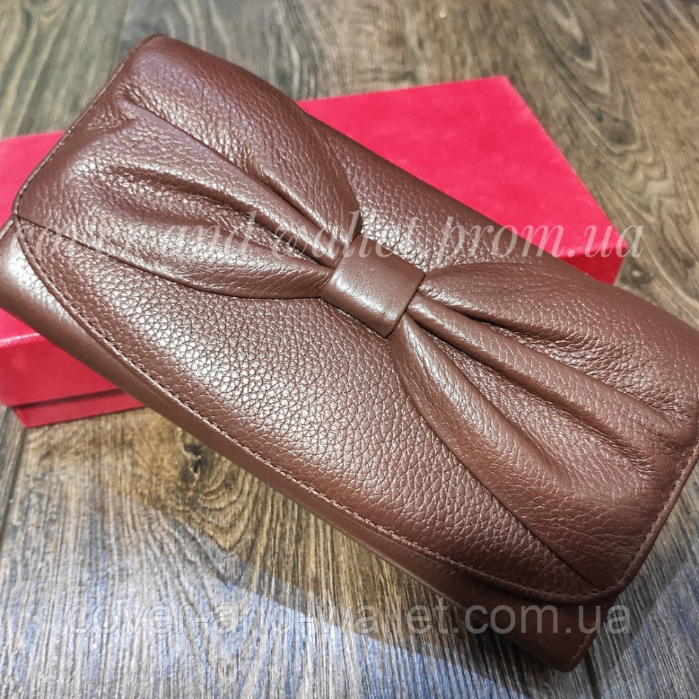 Классический женский кожаный кошелёк с бантом коричневого цвета F.Salfeite Киев - изображение 3