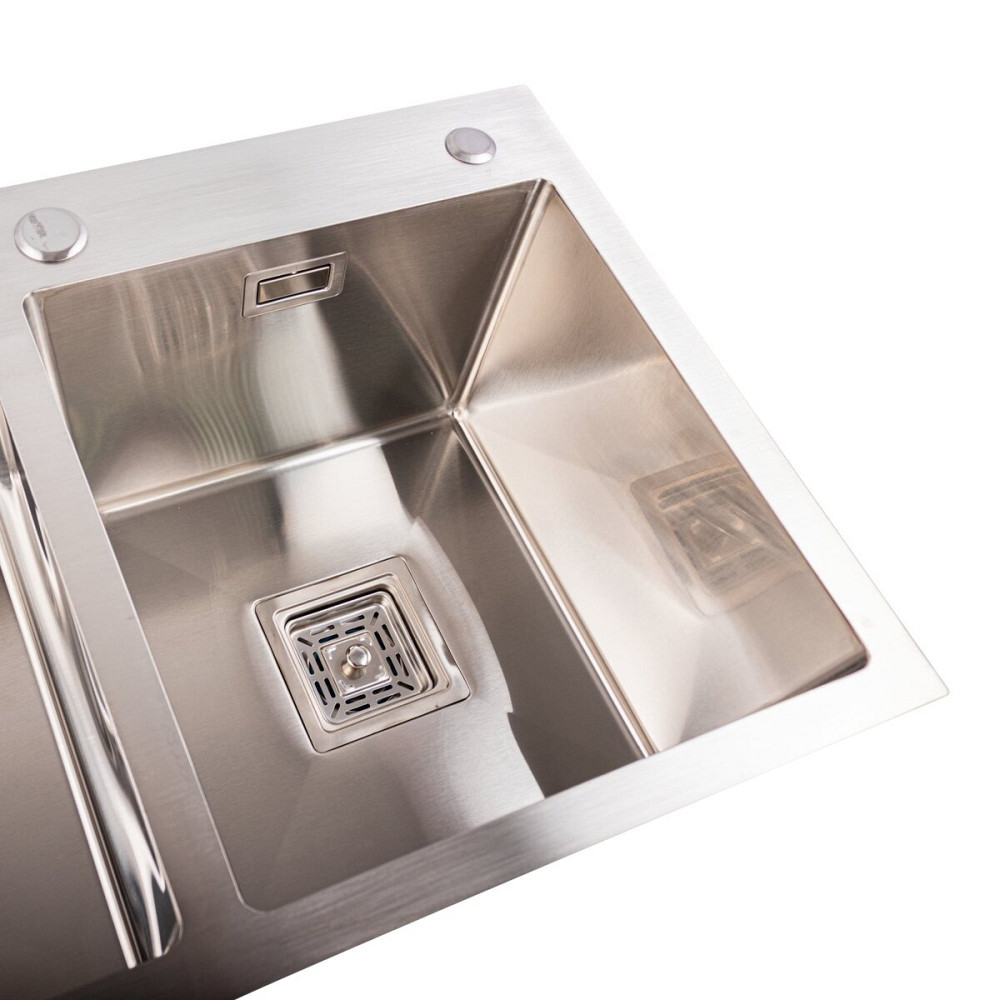 PLATINUM Кухонна мийка Platinum Handmade HDB 780х430х230 на дві чаші (квадратний сифон,3.0/1.0) Коломыя - изображение 2