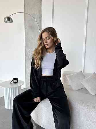 Жіночий повсякденний костюм-двійка: кофта та штани велюр Чорний, 42/44 Одеса