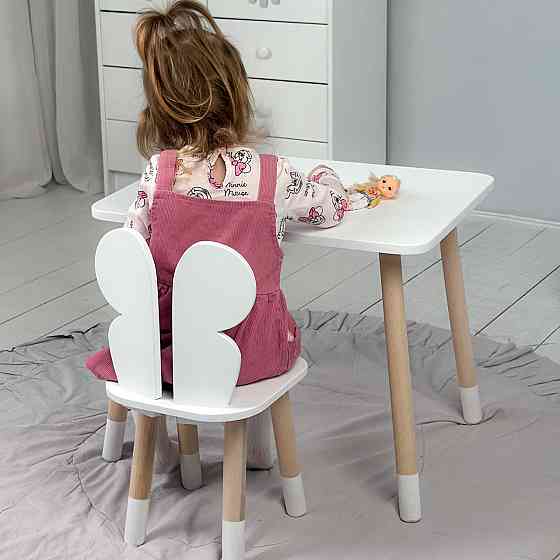 Прямоугольный стол и стул  детский бабочка белоснежный. Столик белый детский Киев