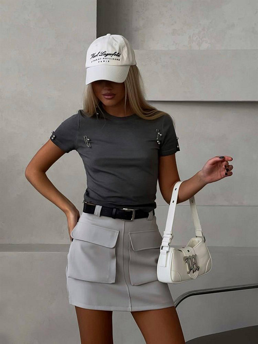 Женская стильная мини юбка-карго костюмка Серый, 42/44 Одесса - изображение 3