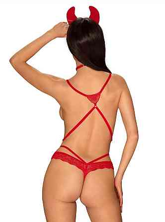 (SALE) Еротичний костюм чортика зі стреп Obsessive Evilia teddy red L/XL, боді, чокер, накладки на соски, о Sex Aura Київ