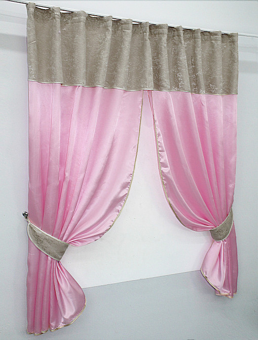 Кухонные шторы VR-Textil № 073к с ламбрекеном и подхватами розовый со светло-бежевым 270х170 см (52-0294) Киев - изображение 2