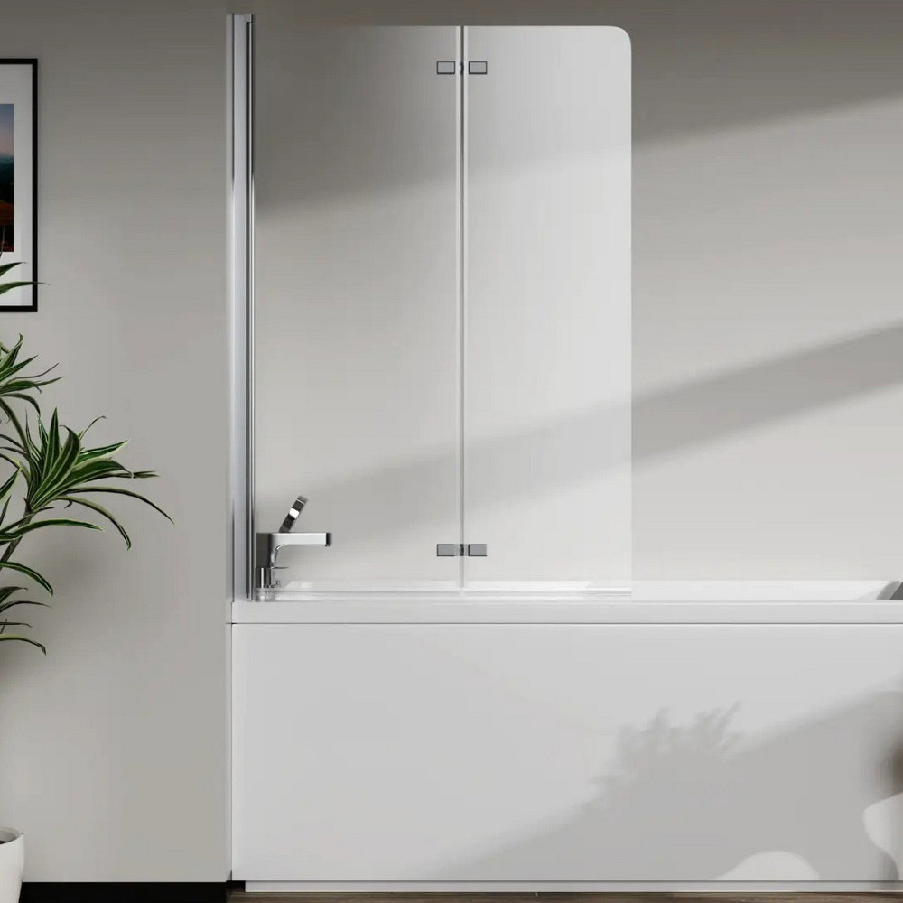 Стеклянная шторка для ванны AVKO Glass RDW02-J2 50+40x140 Silver перегородка для ванной Киев - изображение 1