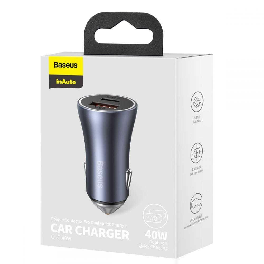 Автомобільний зарядний пристрій Baseus Golden Contactor Pro Dual Quick Charger U+C 40W Dark Gray CCJD-0G Одеса - фото 2