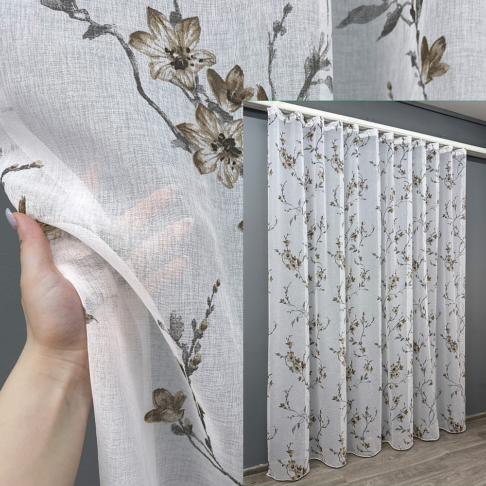 Тюль VR-Textil 1540т Flora Батист Белый с кофейным 250х270 см (42-1054) Киев - изображение 1