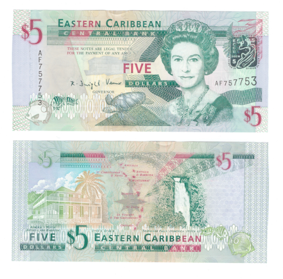 Східні кариби 5 доларів 2008 UNC Черепаха Риба (P47) Полтава