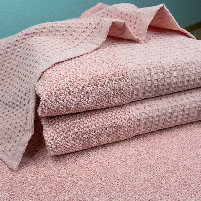 Комплект махровых полотенец Вафельный Бордюр 3шт GM Textile 40х70см, 50х90см, 70х140см 500г/м2 (Розо Сумы - изображение 4
