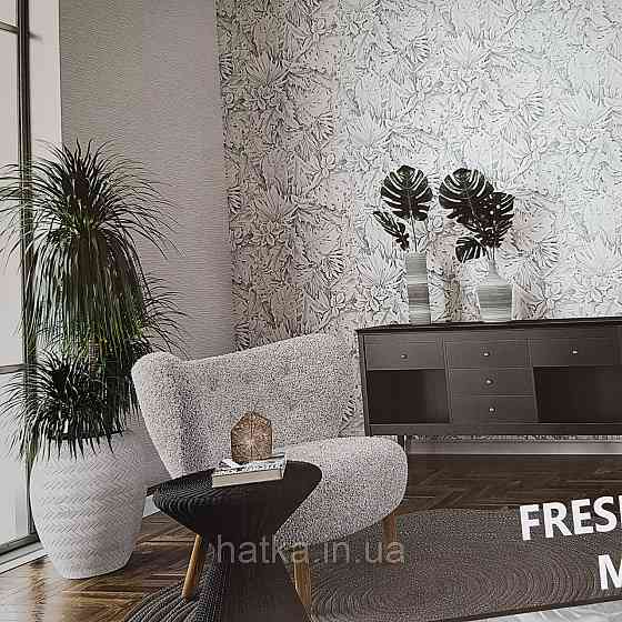 Шпалери метрові вінілові на флізелін Marburg Botanica рослинний принт листя монстери пальми білі чорні Київ