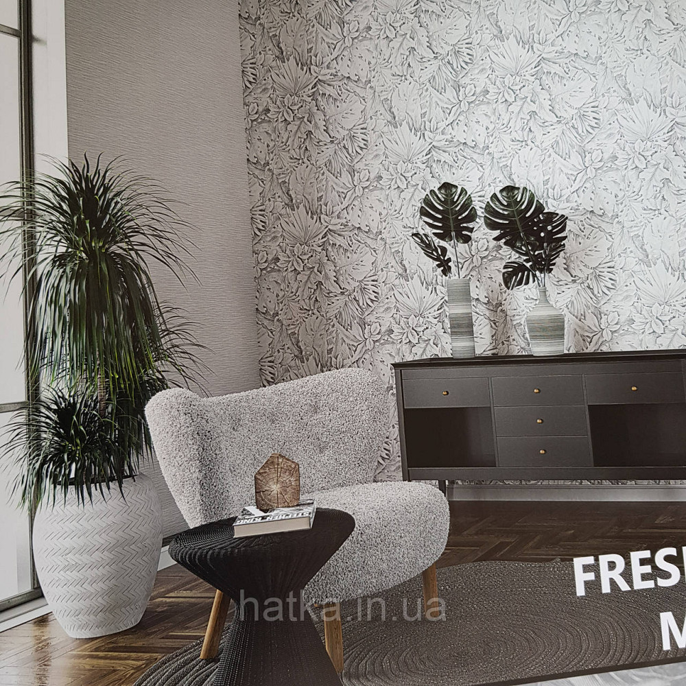 Шпалери метрові вінілові на флізелін Marburg Botanica рослинний принт листя монстери пальми білі чорні Київ - фото 1