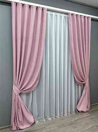 Комплект готовых штор VR-Textil Лен № 1728ш Розовый 150х290 см 2 шт (33-0645) Киев