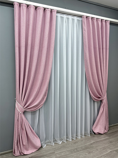 Комплект готовых штор VR-Textil Лен № 1728ш Розовый 150х290 см 2 шт (33-0645) Киев - изображение 3