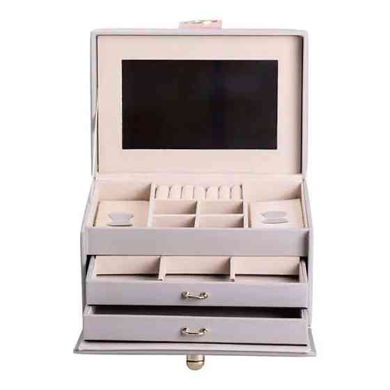 Шкатулка для украшений из эко кожи 3 яруса с зеркалом органайзер для ювелирных изделий HP-5-17G Киев