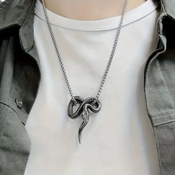 Кулон «Змея» на цепочке 60 см – темное серебро, готический унисекс Киев