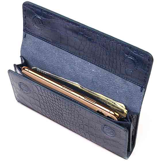 Большой женский кошелек из натуральной кожи с тиснением под крокодила Синий (CANPELLINI) Киев