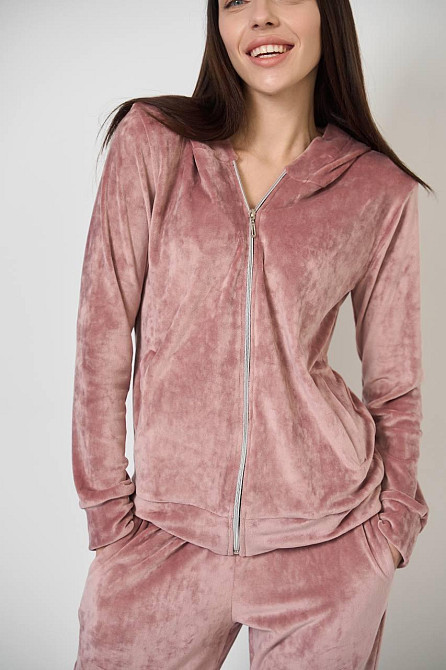 Женский велюровий костюм на змейке с капюшоном Розовый S Харьков - изображение 8