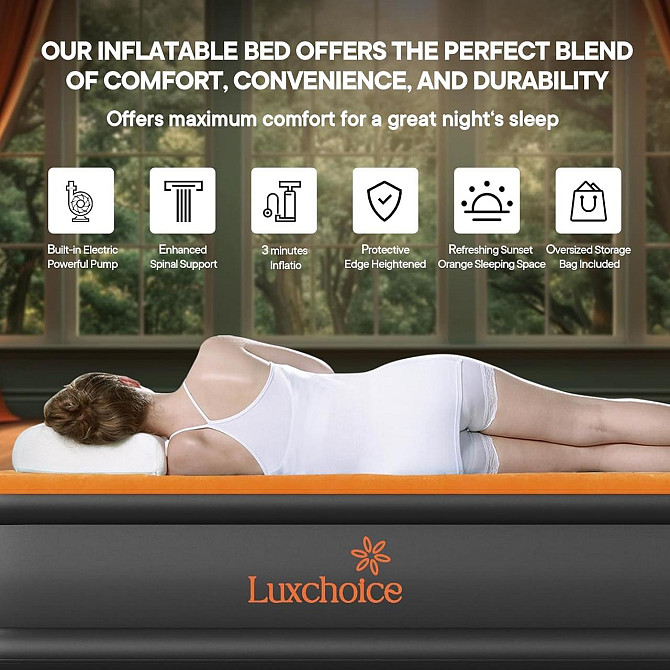 Luxchoice twin 191x99x40 см надувний матрац з вбудованим насосом, зручний для кемпінгу та дому, наду Київ - фото 9