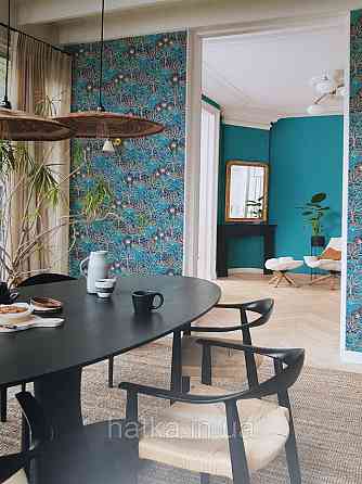 Шпалери флізелінові еко Rasch Sophia 0.53х10 рослинний принт квіти листя бірюза синій із золотом 3д Київ