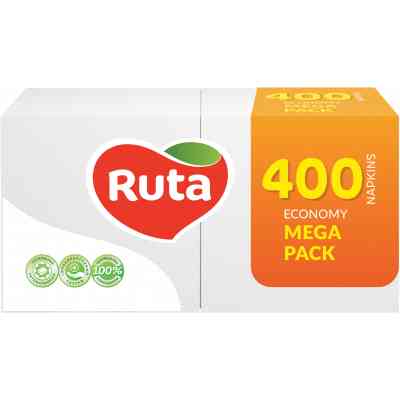 Салфетки столовые Ruta Mega Pack 1 слой 24х24 см Белые 400 шт. (4820023744622) Винница