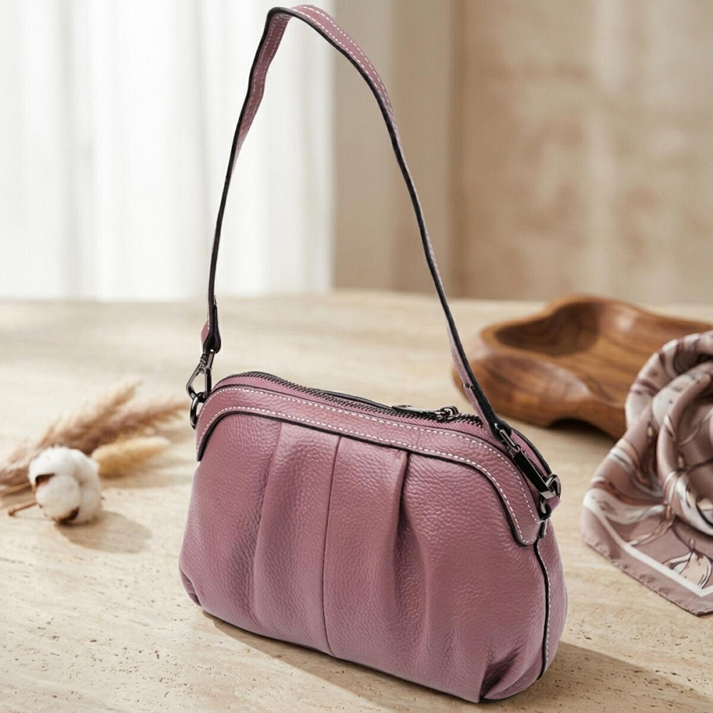 Жіноча шкіряна сумка з ефектним драпіруванням Vintage 22898 Пурпурний Київ - фото 14