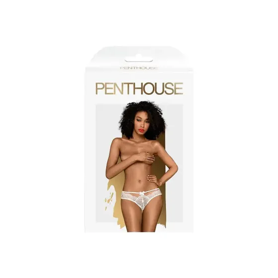 Трусики-бразиліана Penthouse Adore Me L/XL White, квіткове мереживо, тоненькі ремінці, бантики Львів