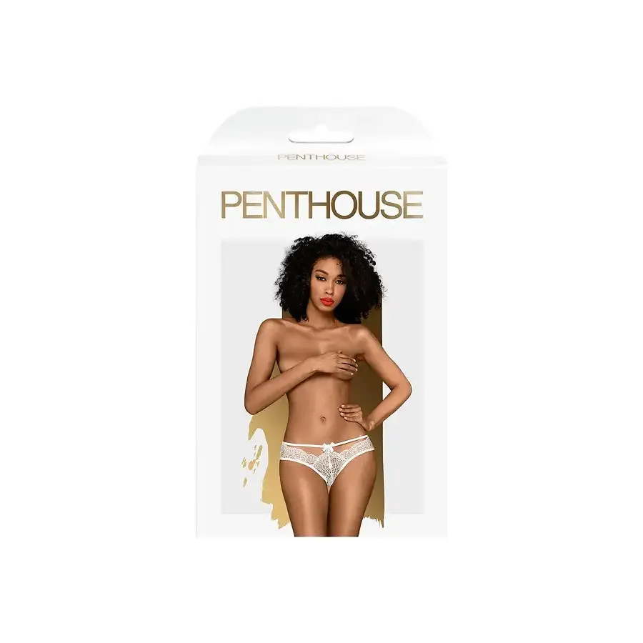 Трусики-бразиліана Penthouse Adore Me L/XL White, квіткове мереживо, тоненькі ремінці, бантики Львів - фото 3