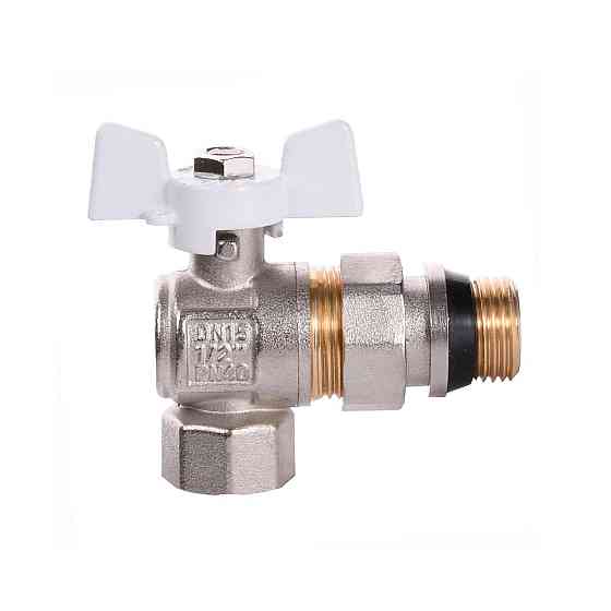 Кран шаровый угловой с американкой Q PROFESSIONAL QP004 PN40 1/2″ антипротечка, Белая бабочка Киев