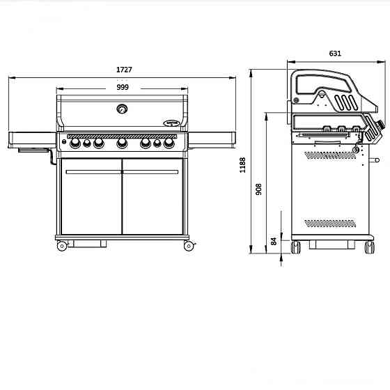 Газовий гриль SANTOS S-518, з бічним і заднім пальниками, нержавіюча сталь 890604 Код: 010959 Рівне