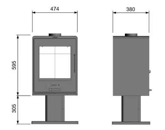 Піч-камін на дровах Hosseven 5090 P 6.5 кВт на витонченій ніжці-підставці сталева буржуйка з шамотом та склом верхній димохід Київ