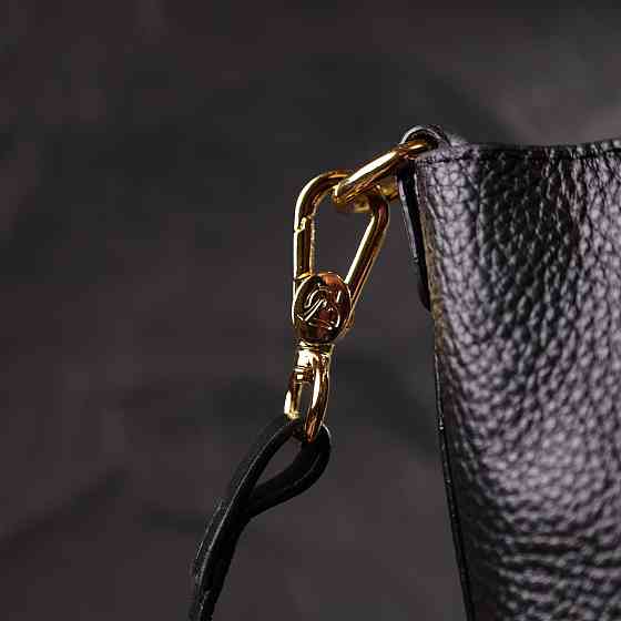 Шкіряна жіноча сумка з автономною косметичкою всередині Vintage 22363 Чорна Київ