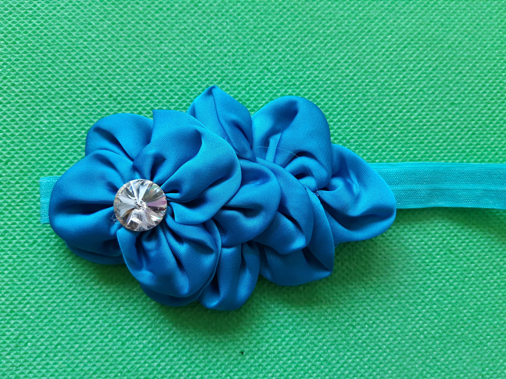 Нарядная повязка детская голубая - цветок 10см, размер универсальный (на резинке) Киев - изображение 2