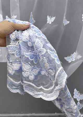 Тюль VR-Textil 1740т Фатин «Бабочки» с вышивкой и люрексом Голубой с белым 200х270 см (42-1055) Киев