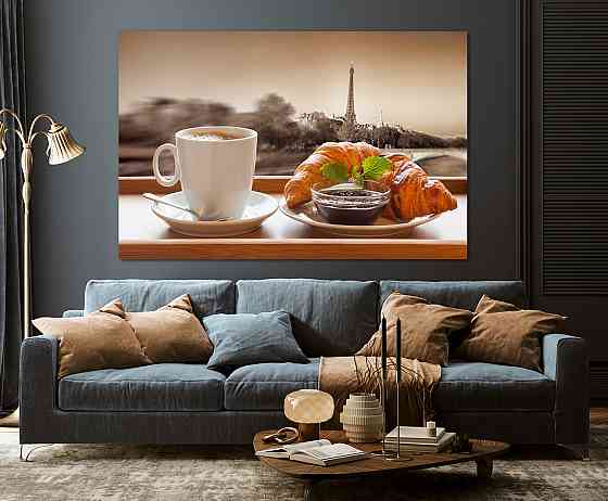 Картина полотно у вітальню / спальню Кава з Круасаном      MLP_399 ( 60х30см ) 70x140 см Київ