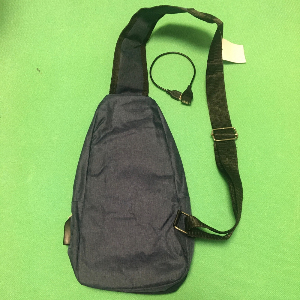 Мужская сумка тактическая через плечо синя (джинс) - размер сумки 30*20см, 4 кармана, с USB шнуром в комплекте Киев - изображение 2