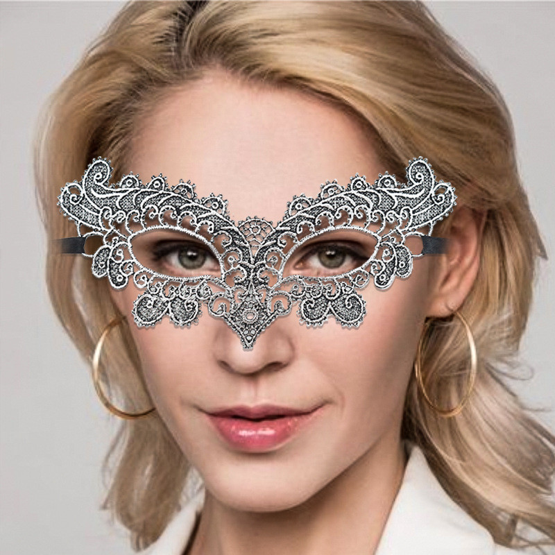 Маска із мережива маскарадна на лице 22 на 7 см сріблястий Київ - фото 4