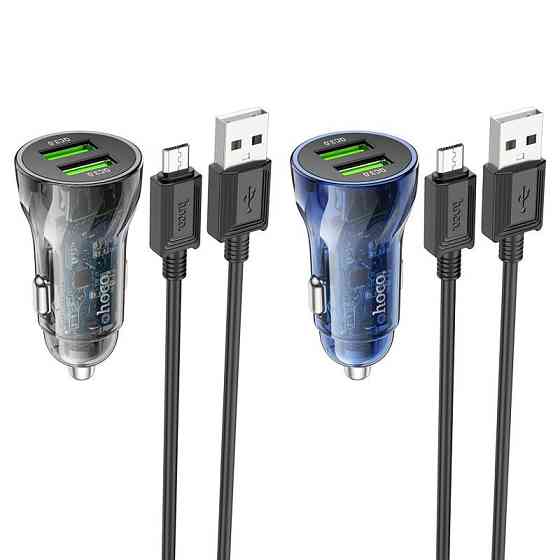 Автомобільний зарядний пристрій HOCO Z47 Transparent Discovery Edition dual port QC3.0 18W (Micro) Transparent Black Київ