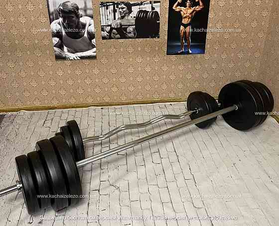 Штанга набірна + W-подібний гриф з гантелями 120 кг Гантелі, гирі, штанги та диски ударостійкий пластик Київ