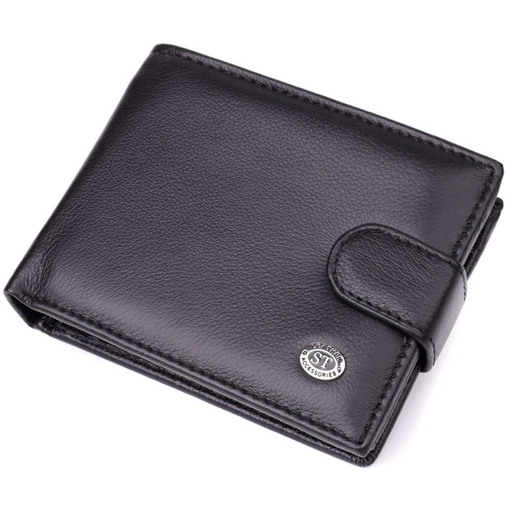 Чоловічий горизонтальний шкіряний гаманець, чорний (ST Leather) Київ - фото 12