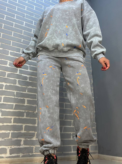 Костюм женский Joy One 24182 оверсайз свитшот с джоггерами вареный утепленный, серый, one size Киев - изображение 1