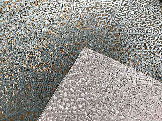 Шпалери метрові вінілові на флізелін Yuanlong Samsara східний малюнок блакитний бірюзовий з золотом Київ