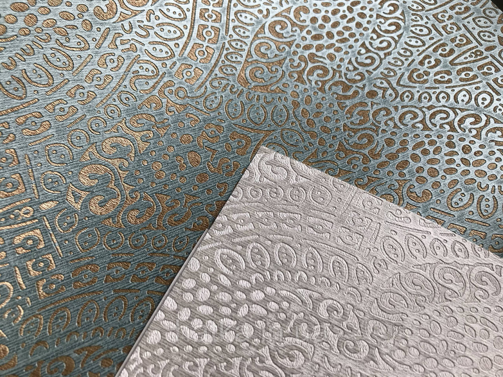 Шпалери метрові вінілові на флізелін Yuanlong Samsara східний малюнок блакитний бірюзовий з золотом Київ - фото 6