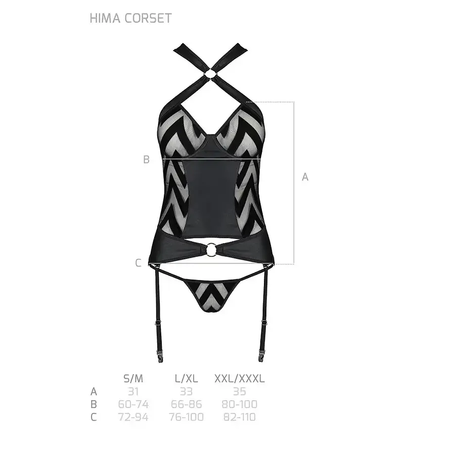 Сітчастий комплект з візерунком Passion HIMA CORSET L/XL black корсет з халтером, підв'язки, трусики Львів - фото 7