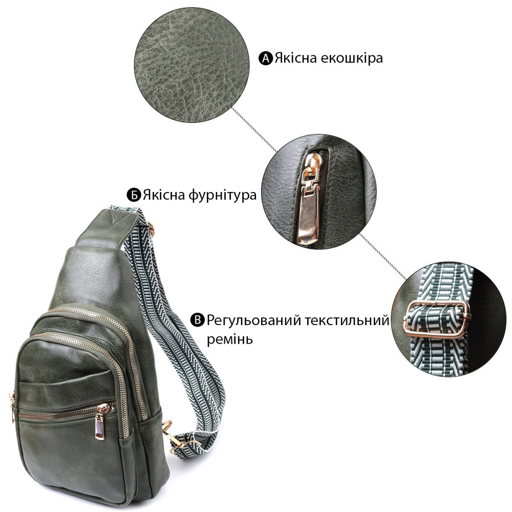 Зручна жіноча сумка з однією лямкою через плече з екошкіри Vintage 22756 Зелений Київ - фото 4